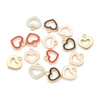 10pcs alloy enamel charm hollow sweet heart charms pendant for earring necklace bracelet diy jewelry making findings 15x14mm