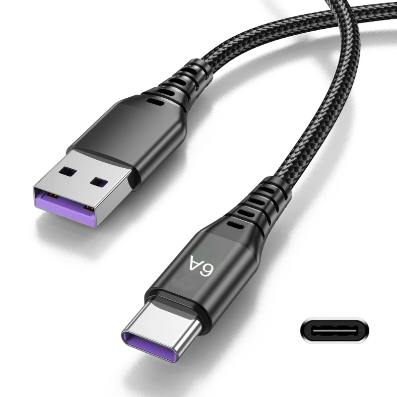 USB C Fast Charging Cable 6A PD 66W Data Sync Nylon Braided Cord USB C to Type C Adapter Fast Charging Cable