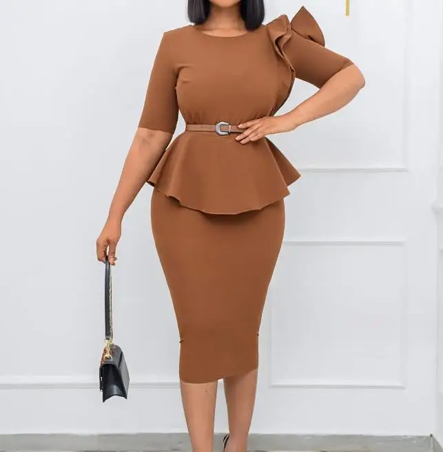 

Women's Dresses 2023 Autumn Fashion New Flower Solid Color Elegant Office Lady Party Skinny Pencil Dress