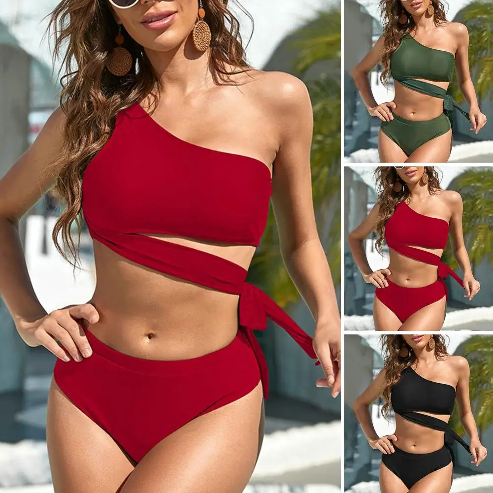 

Женский купальный костюм с мягкими чашечками, удобная одежда для плавания и бассейна, стильный купальный костюм на одно плечо