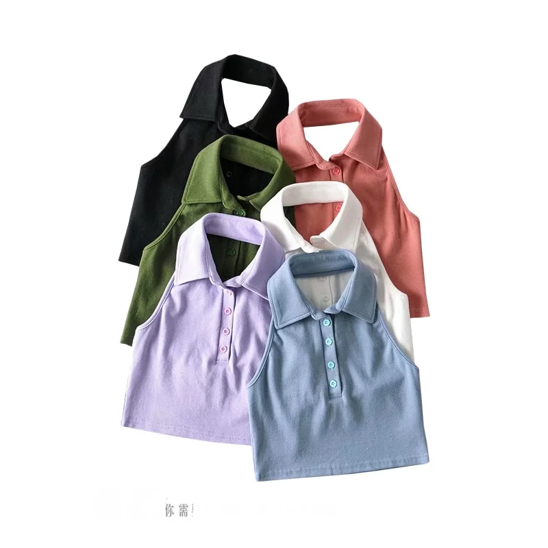 Приталенный ретро-жилет с воротником-поло пикантный жилет открытой спиной и