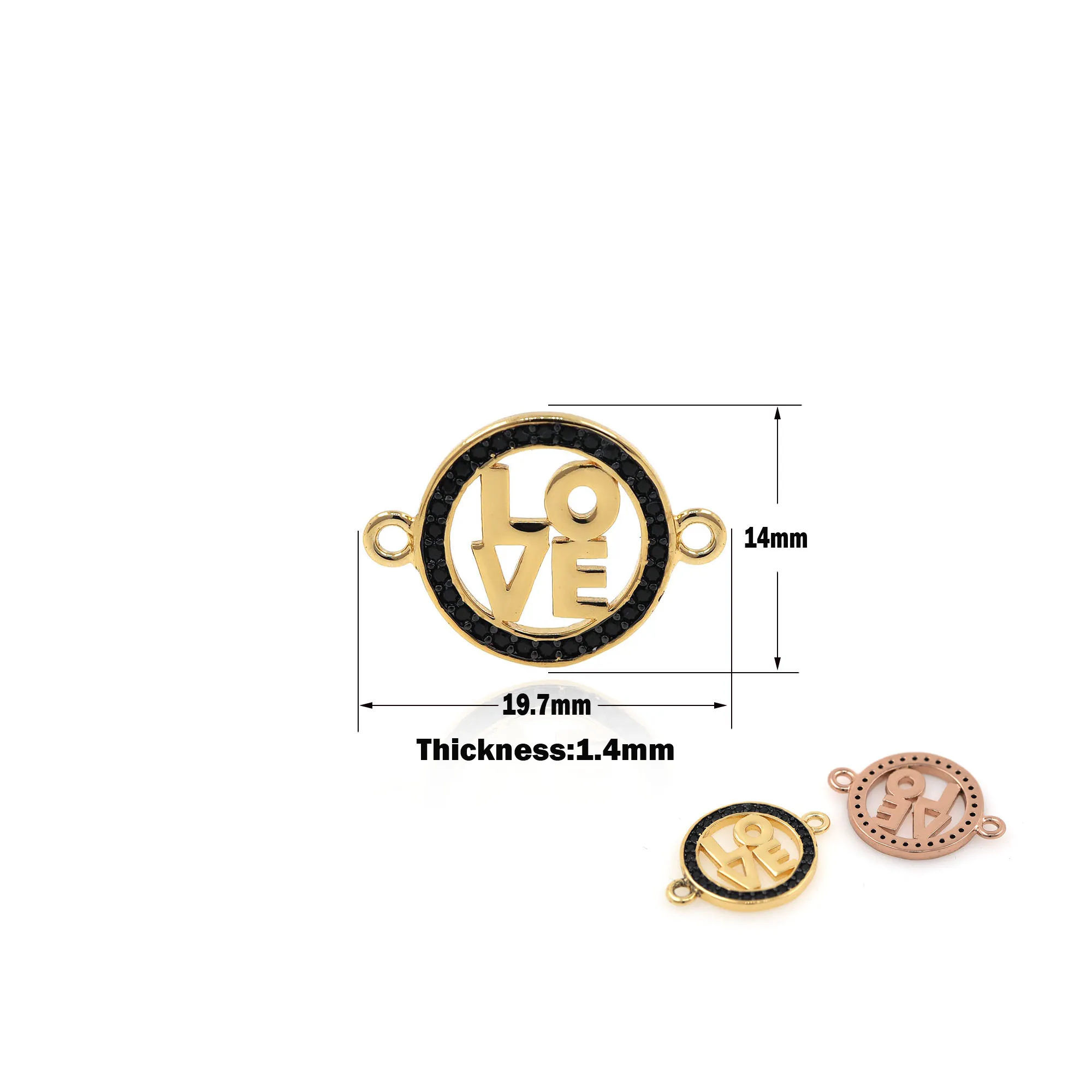 Золотая микрозакрепка круглый полый Соединитель с надписью LOVE сделай сам парный