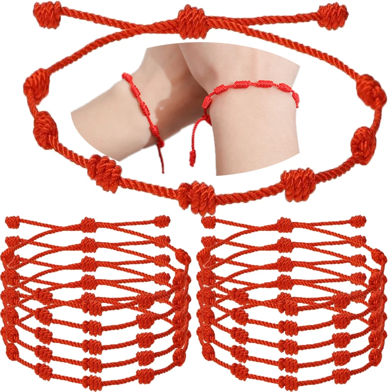 

36PCS/Set 7 Knots Red String Bracelet Couple Handmade Lover Good Lucky Bangles Amulet Friendship Braid Rope Gift Wholesale