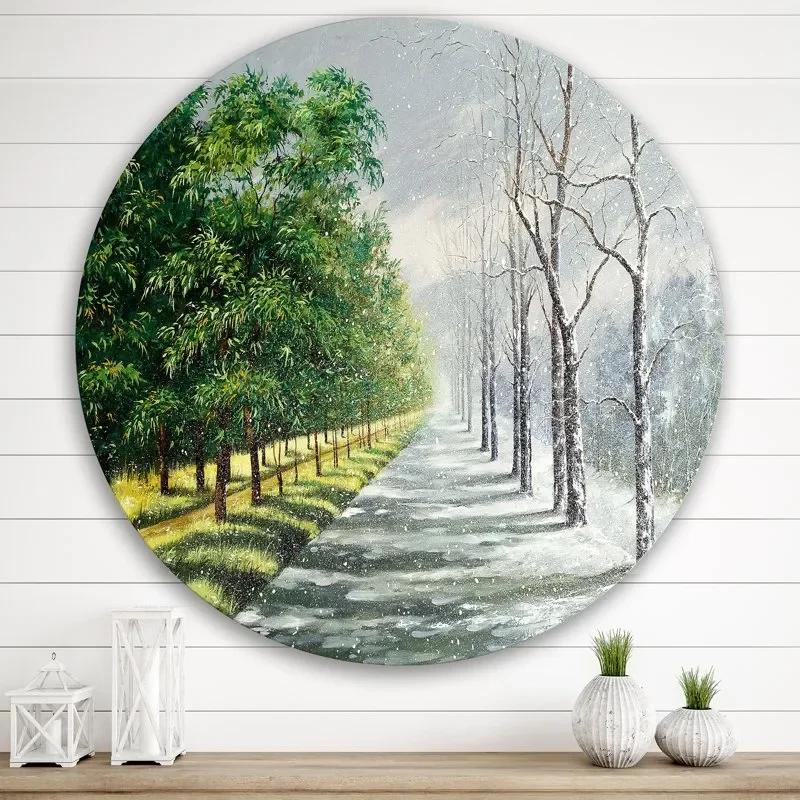 

'Summer and Winter United' Country Circle Metal Wall Art 36x36 - Disc of 36