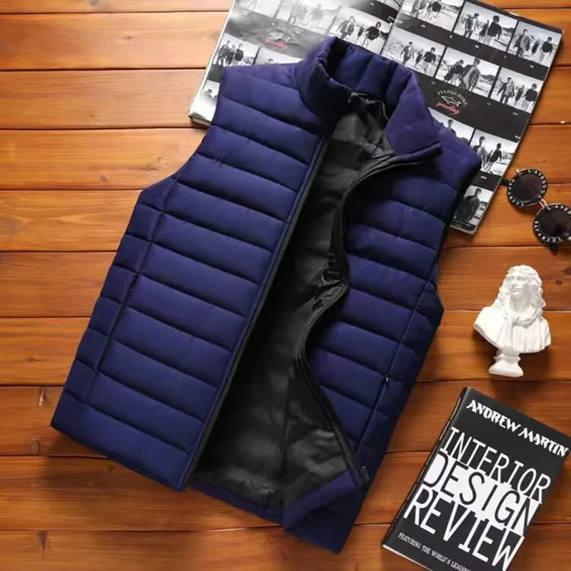 

Autumn and winter men's sleeveless jacket casual warm stand collar vest fashion high street style cotton coat M-5XL