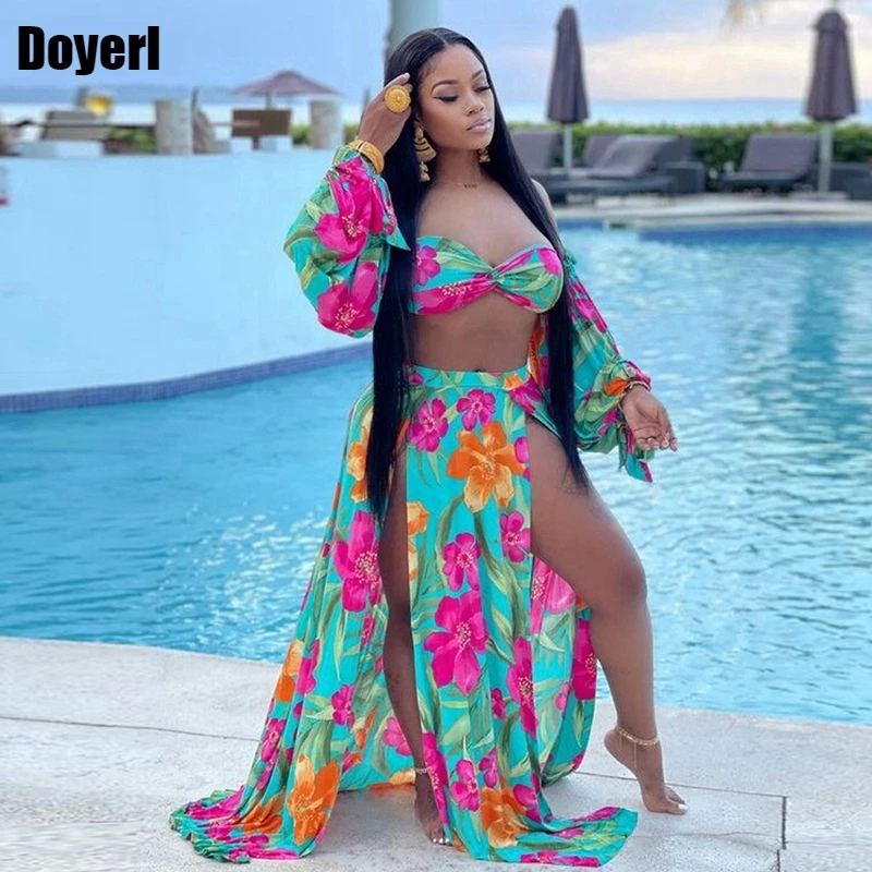 

Floral Print Sexy Two Piece Set Women Summer Holiday Beach Outfits for Women Crop Top and Maxi Skirt Set Club Matching Sets