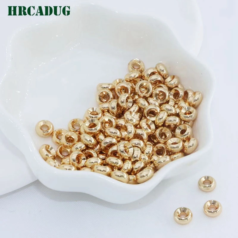 New In Wheel Bead 18K Gold Plated Round Flat Spacer Loose Beads For Bracelet Jewelry Making Materials Findings Diy Accessories
