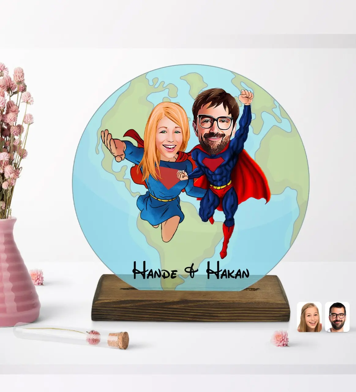 

Personalized super valentine cartoon round wooden stand Biblo-1