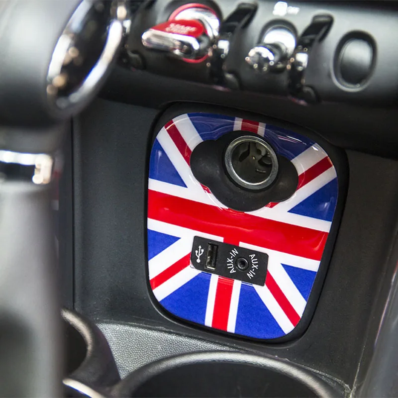 Панель автомобильной сигареты Union Jack, USB, AUX, декоративные наклейки, наклейки для Mini Cooper JCW F55 F56, аксессуары для стайлинга автомобиля