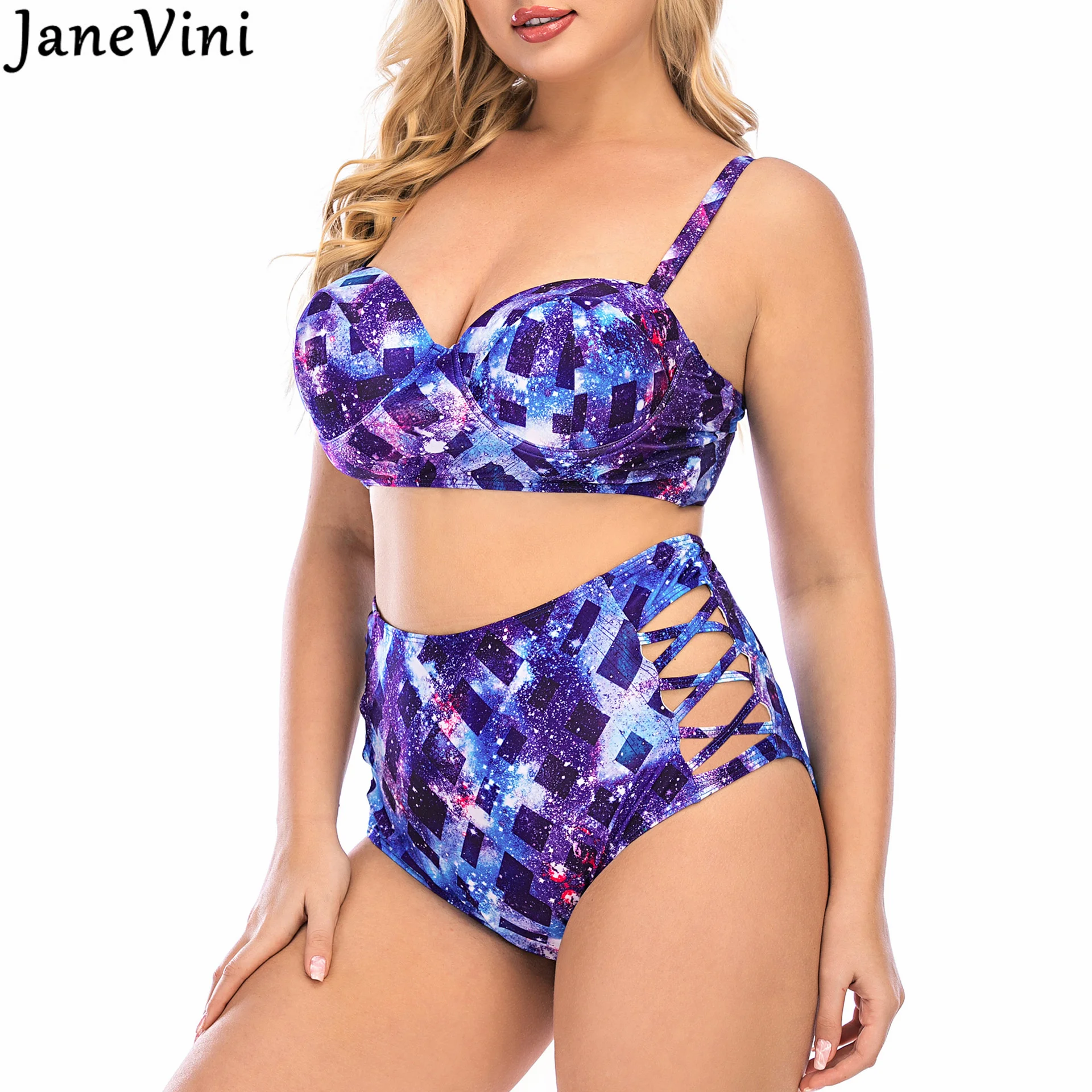 

JaneVini 2022 Plus Size Sexy Bathing Suit Women Bikini Set High Waist Swimwear 2 Piece Sets Womens Outfits Push Up Swimsuit