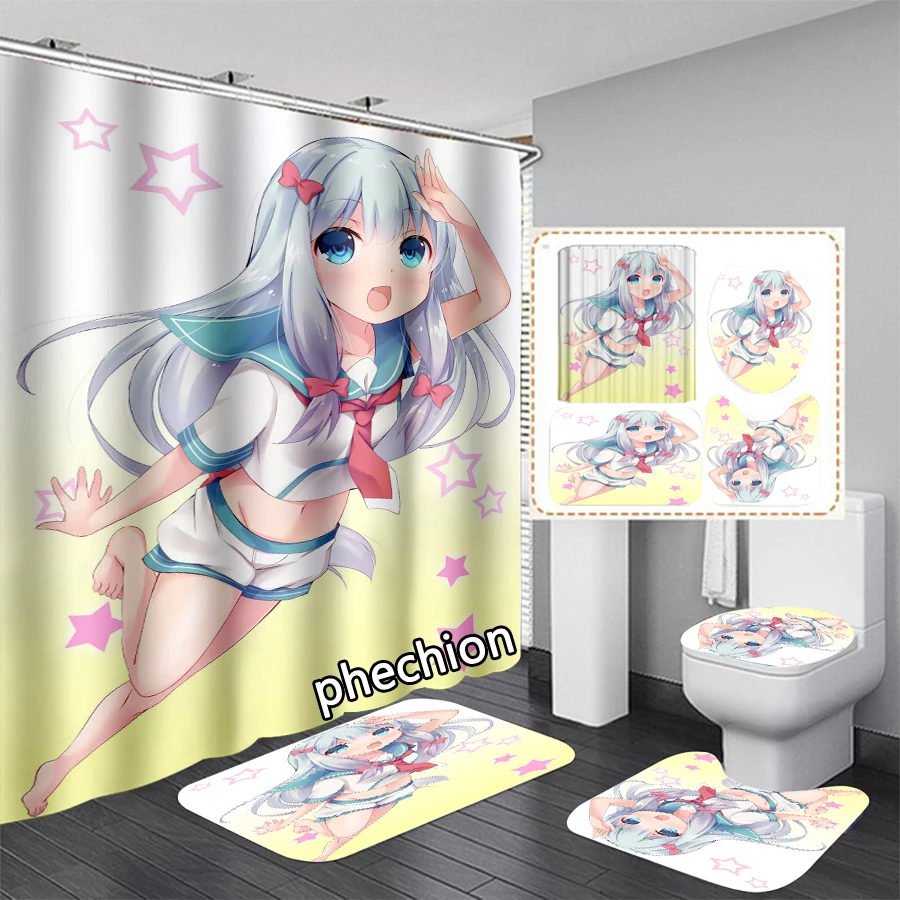 

phechion New 3D Print Izumi Sagiri Shower Curtain Waterproof Bathroom Curtain Anti-slip Bath Mat Set Toilet Rugs Carpet VR183