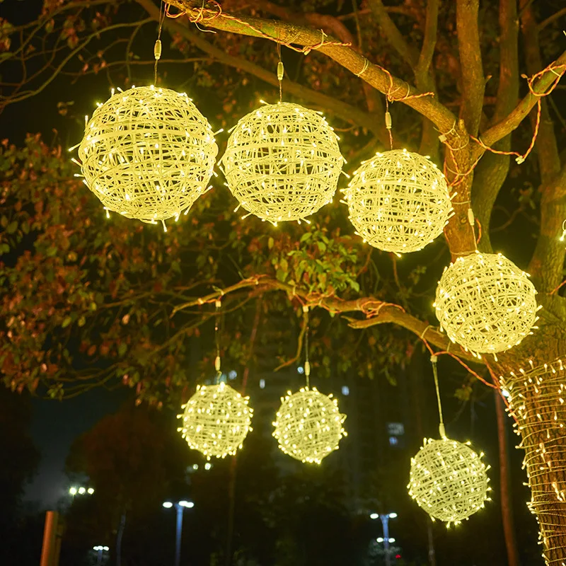 

LED Outdoor Lighting Fairy Rattan Ball Star Moon String Lights Waterproof Christmas Tree Wedding Holiday Party Garden Decoration