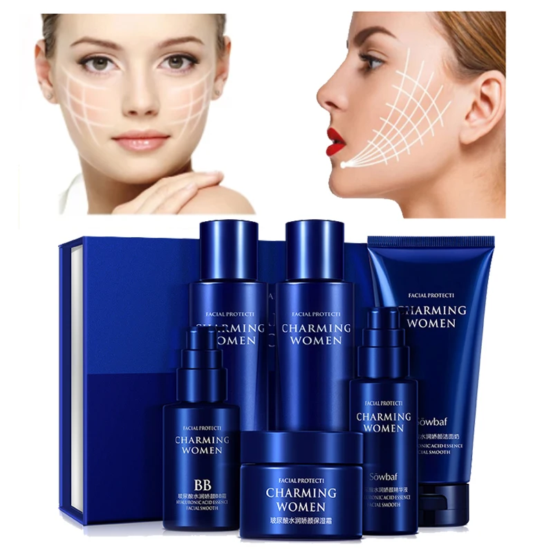 Hyaluronic Acid Moisture Serum Deep Level Rehydration Shrink Pores Whitening Brighten Skin Tone Fade Black Spots Six-Piece Suit