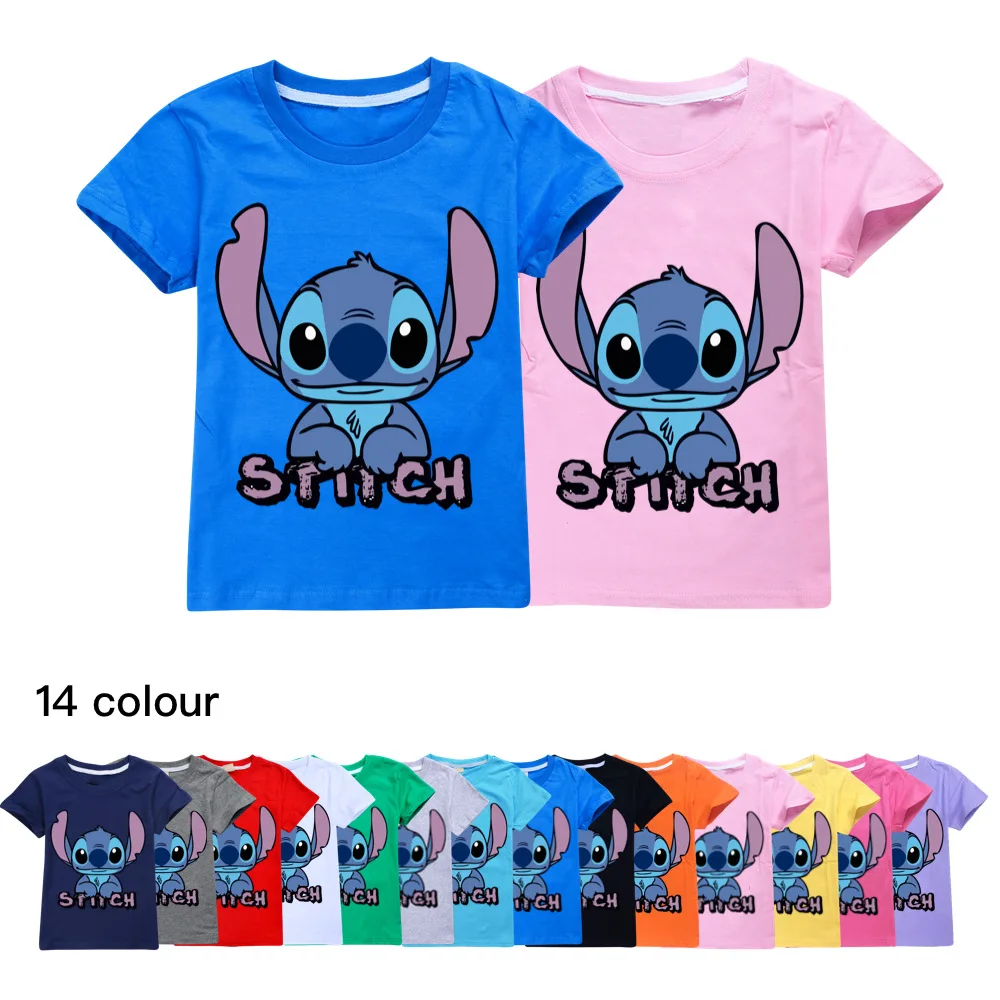 

Disney Stitch Boys' Clothing Cartoon Print Fashion Girls' T-Shirt Teenagers' Children's Summer O-Neck T-Shirt Toddler Shirt