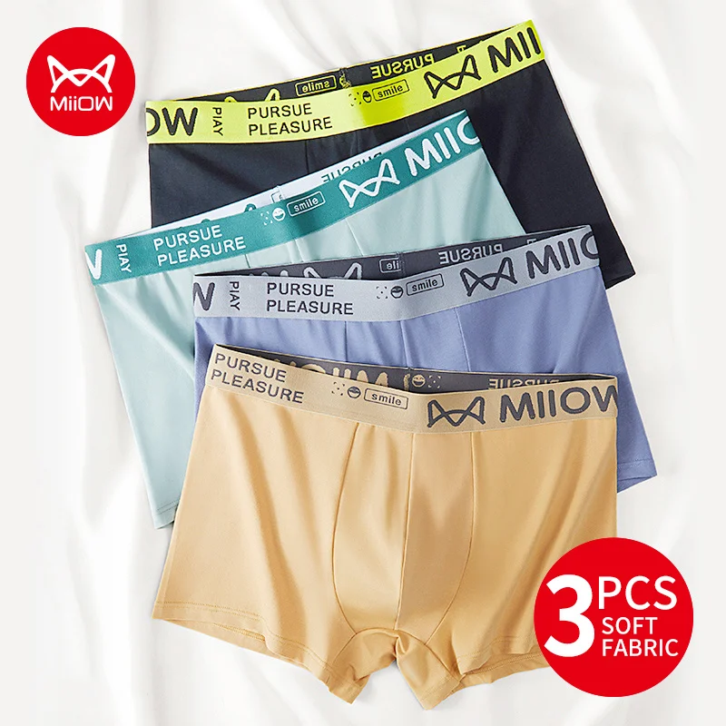 MiiOW 3Pcs Cotton Man Underwear Boxer Men Graphene Antibacterial Soft Men's Panties Boxers Shorts Underpants 4XL MRM1923