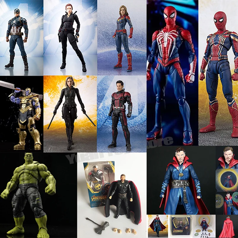 

SHF Figure Iron Man Thanos Doctor Strange Ant Spider Star Load Black Widow Hulk Captain America Action Figure Gifts For Toy