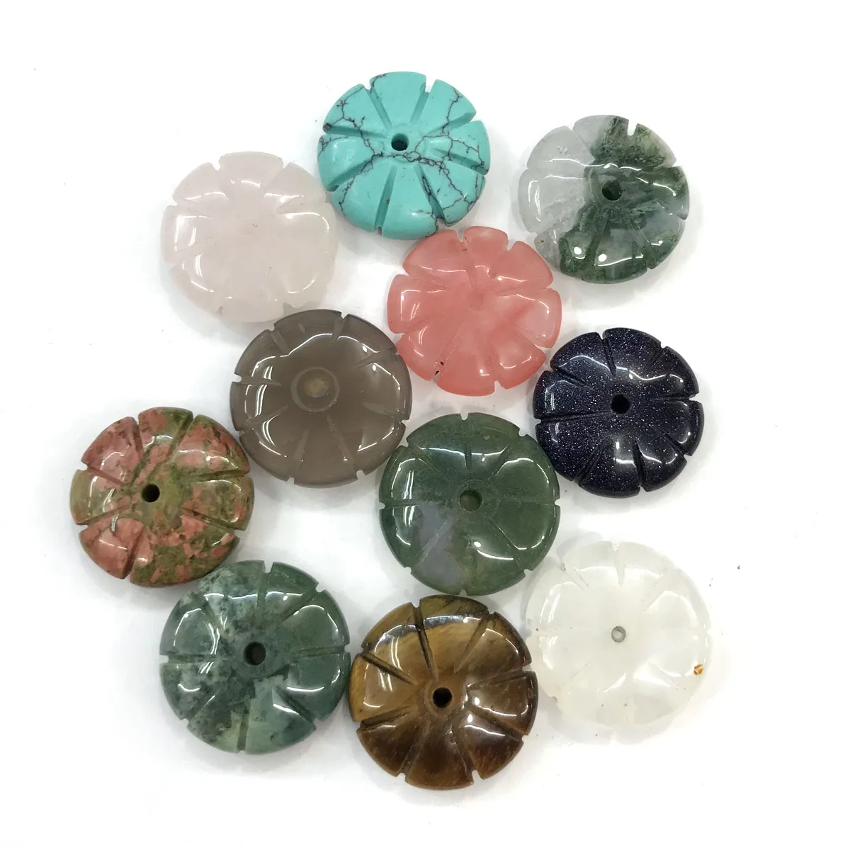 

Natural Stone Rose Quartz Opal Agate Flower Beads Pendant 20mm For Jewelry MakingDIY Necklace Earring Accessories Charm Gift 1PC