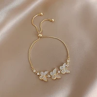 fashion jewelry exquisite copper inlaid zircon three butterfly bracelet stretch adjustable female fashion bracelet