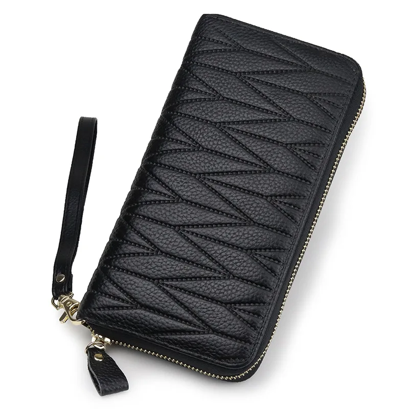 

Women's Long Wallet Large Capacity Genuine Leather RFID Anti theft Brush Organ Card Wrap Head Layer Cowhide Zipper Bag