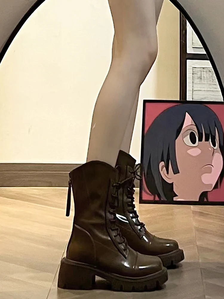 

Ботинки Челси женские на высоком каблуке, шикарные дизайнерские сапоги на платформе, с круглым носком, на шнуровке, резиновая подошва, для о...