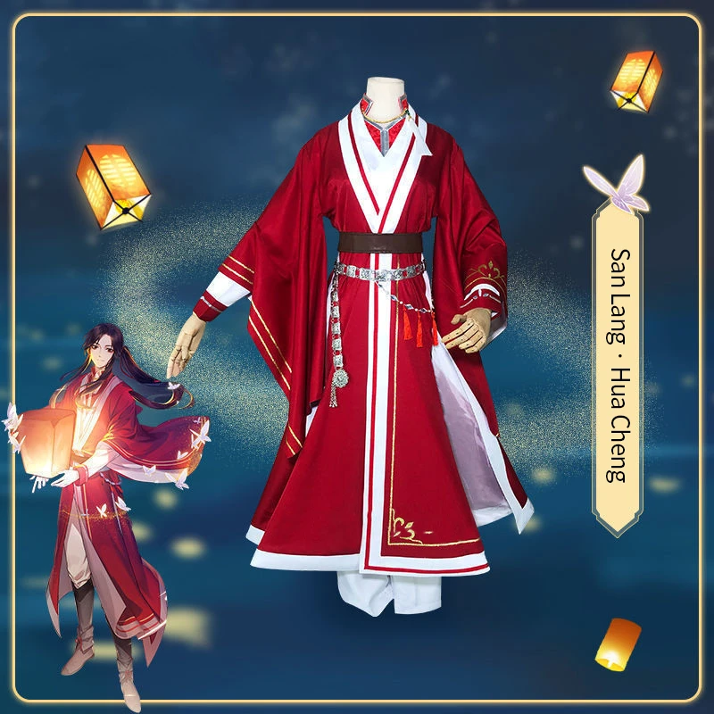 Disfraz oficial Heaven's Blessing Hua Cheng para hombre y mujer, ropa china Han roja, disfraz antiguo con 2 estilos de peluca