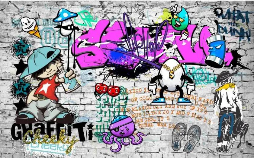 Настенные 3D-обои на заказ, модный стиль, уличное художественное оформление граффити, кирпичная стена, фоновые Обои для гостиной, спальни, ресторана