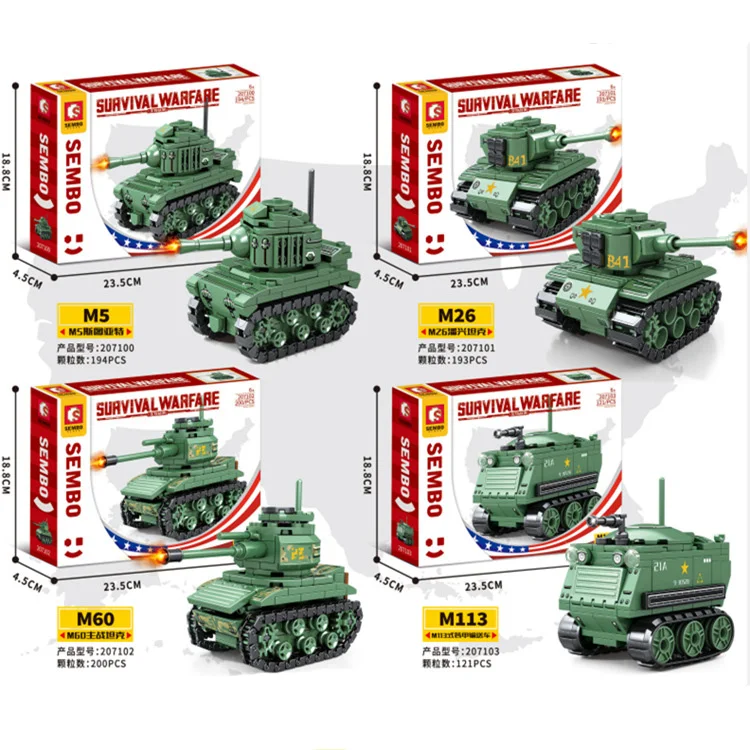 

Survival Warfare Military Tank M5 Stirling M26 Pershing M60 Main Battle Tank M113 Building Blocks WW2 Bricks Children Toys