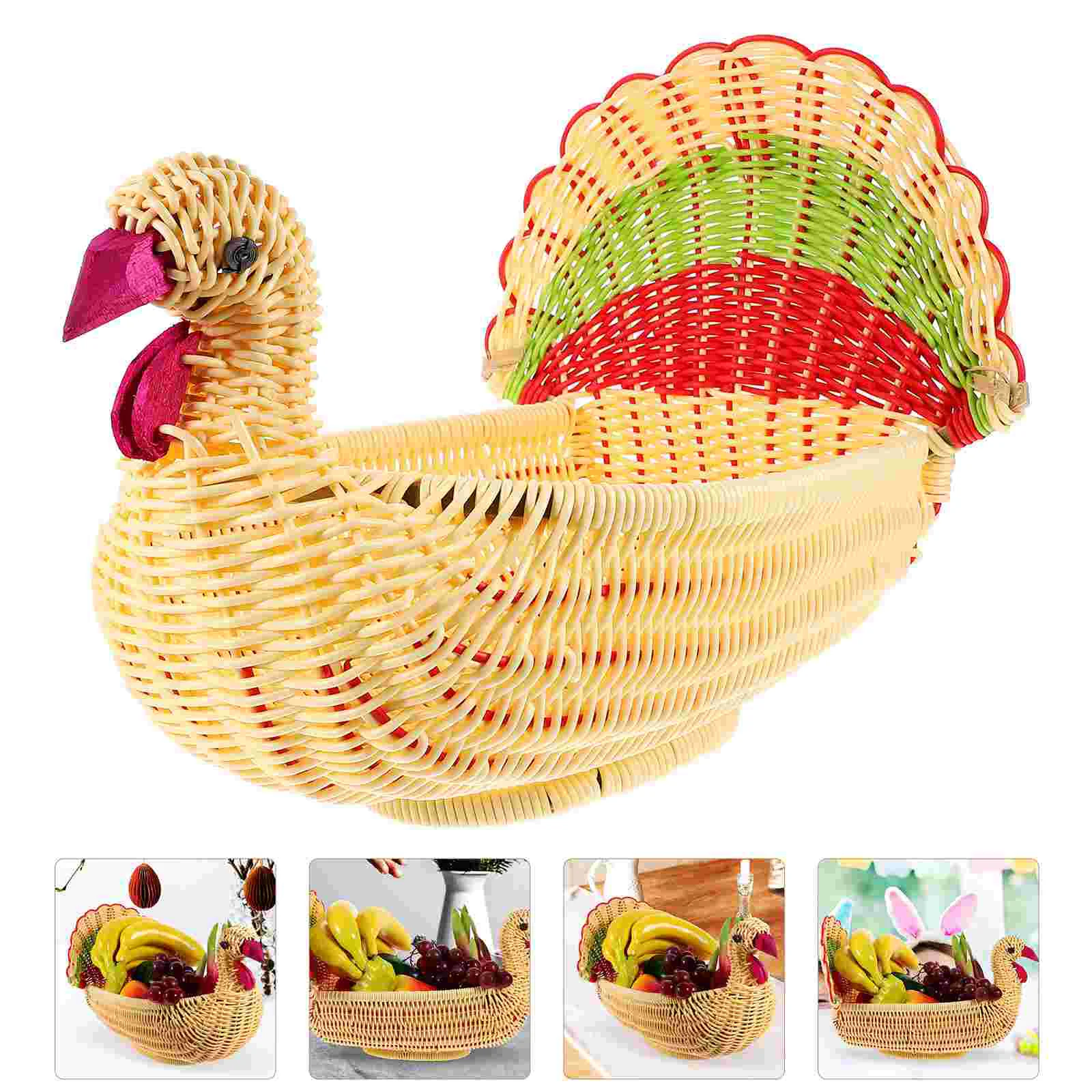 

Imitation Rattan Woven Fruit Basket Turkey Shaped Fruit Basket Food Serving Holder for Thanksgiving