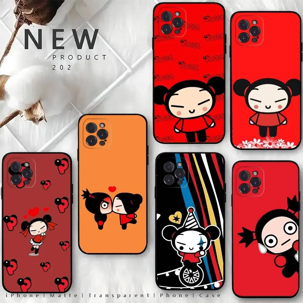 Фото Чехол для телефона с рисунком P-Pucca для iPhone 16,15,14,13, 12 Mini 11 Pro XR, X, XS, MAX 7, 8 Plus, силиконовый чехол, мягкий черный №1