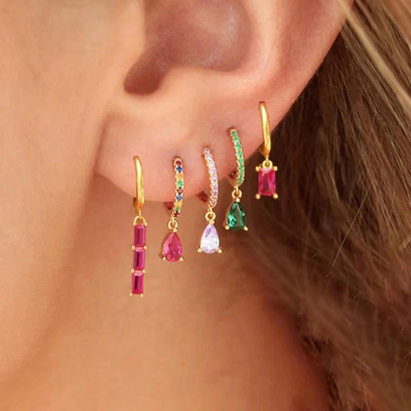 

Fashion Multicolor Zircon Water Drop Small Hoop Earrings for Women Pendant Piercing Ear Rings Jewelry New Arrival 2022