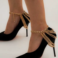ingesight z 1 pc multilayer link chain tassel anklets for women bracelet on the leg decoration on foot sandals beach accessories