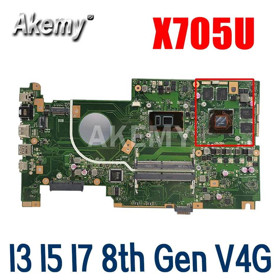 

X705UN Mainboard V4G GPU I3 I5 I7 8th Gen for ASUS X705UV X705UVR X705UB X705UNR X705UQ X705UQR X705UW X750U Laptop Motherboard