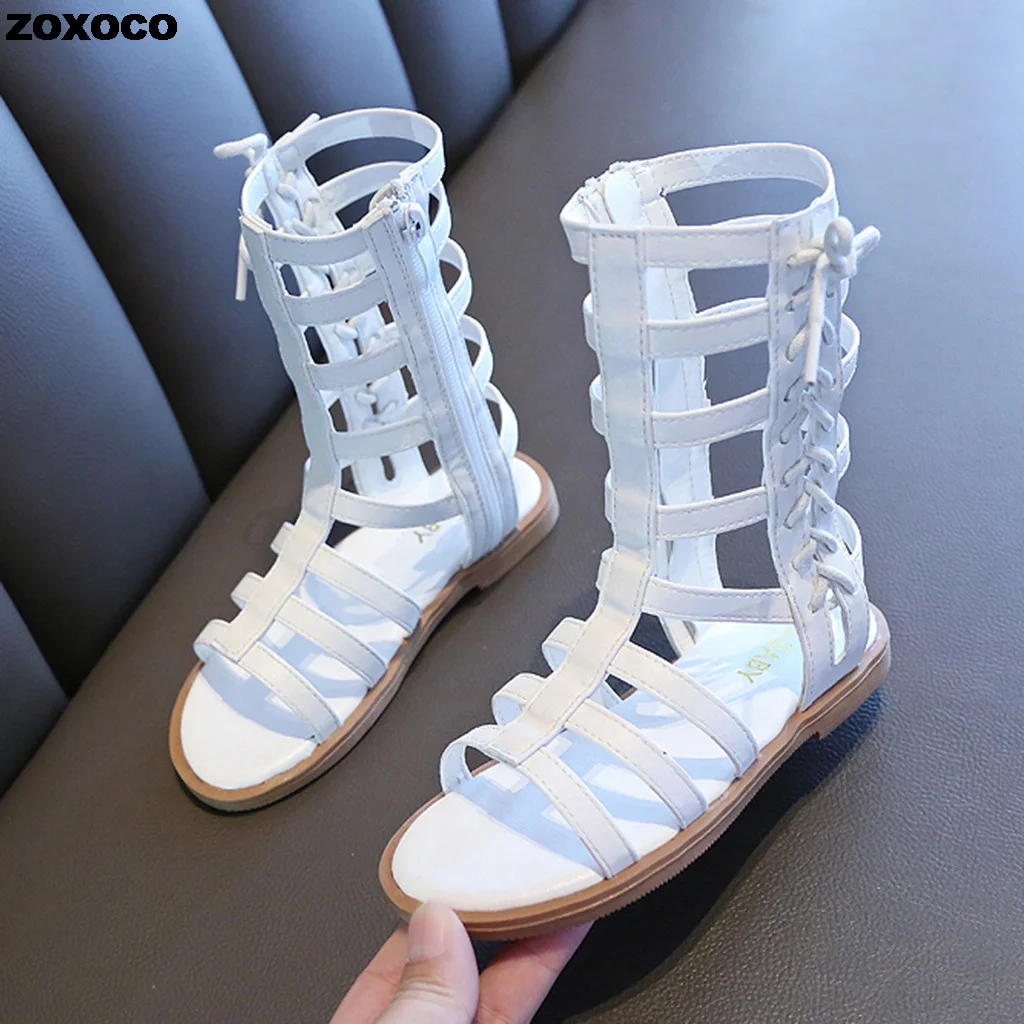 Zoxoco Sandals Toddler Infant Kids Baby Girls Summer Roman Princess Shoes Gao Bang Open Toe Zip Sandals Children Sandals Girls