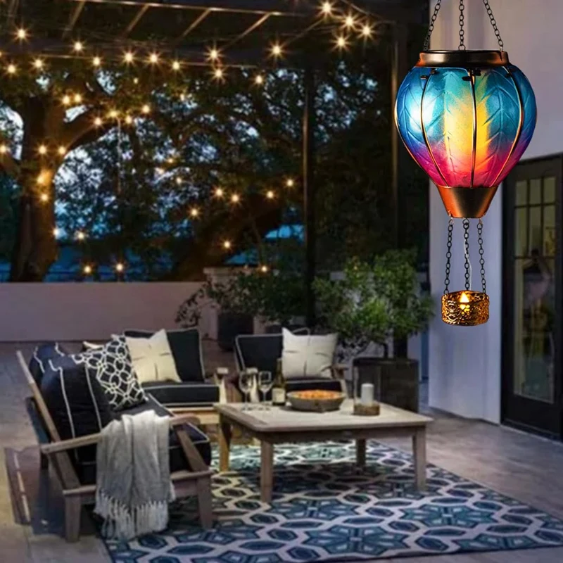 

Hanging Solar Lantern Glass Lantern Hanging Solar-Powered LED Lights Waterproof Portable Decorative