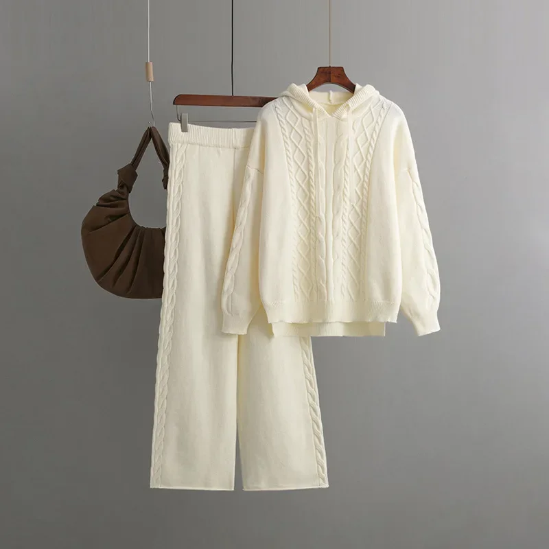 Женский зимний вязаный костюм теплые свободные комплекты из двух предметов со