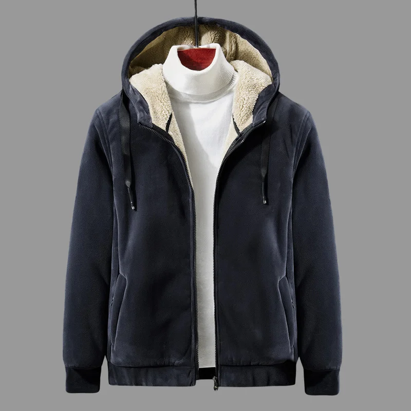 

Men's Winter Fleece Hoodies Casual Slim Thick Warm Sweatshirt Zipper Hooded Coat Streetwear Plus Velvet Windbreaker Jacket L-8XL