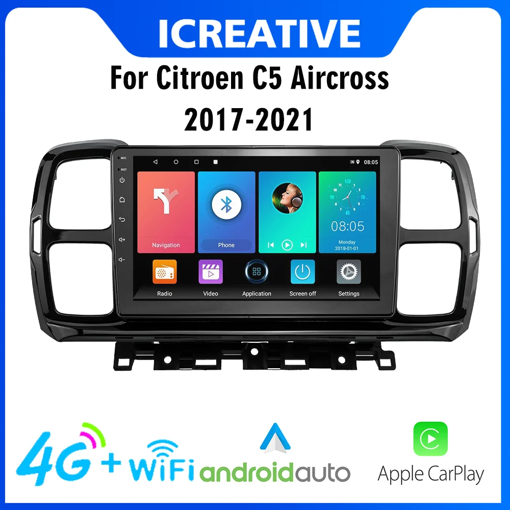 

Car Multimedia Player 2 Din Android 4G Carplay Car Radio For Citroen C5 Aircross 2017-2021 GPS Navigation Head Unit With Frame