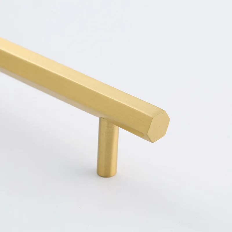 gold solid brass hexagon knob t bar copper cabinet handles pull for kitchen room longer dresser handles for furniture hardware free global shipping