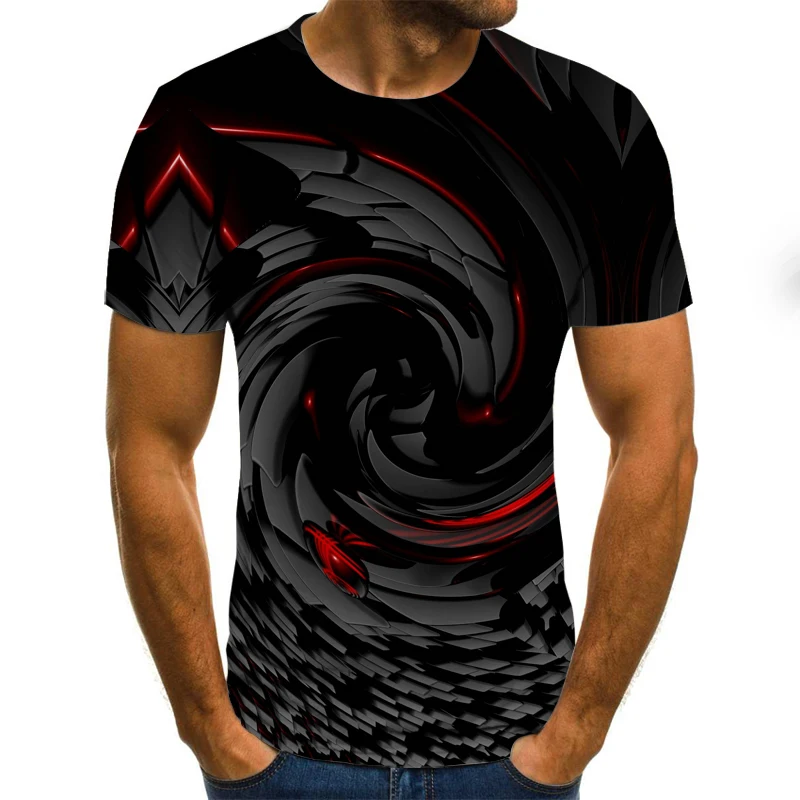 

2022 new summer casual men's T-shirt 3D lattice Harajuku tops three-dimensional spiral T-shirt O-neck shirt plus size streetwear