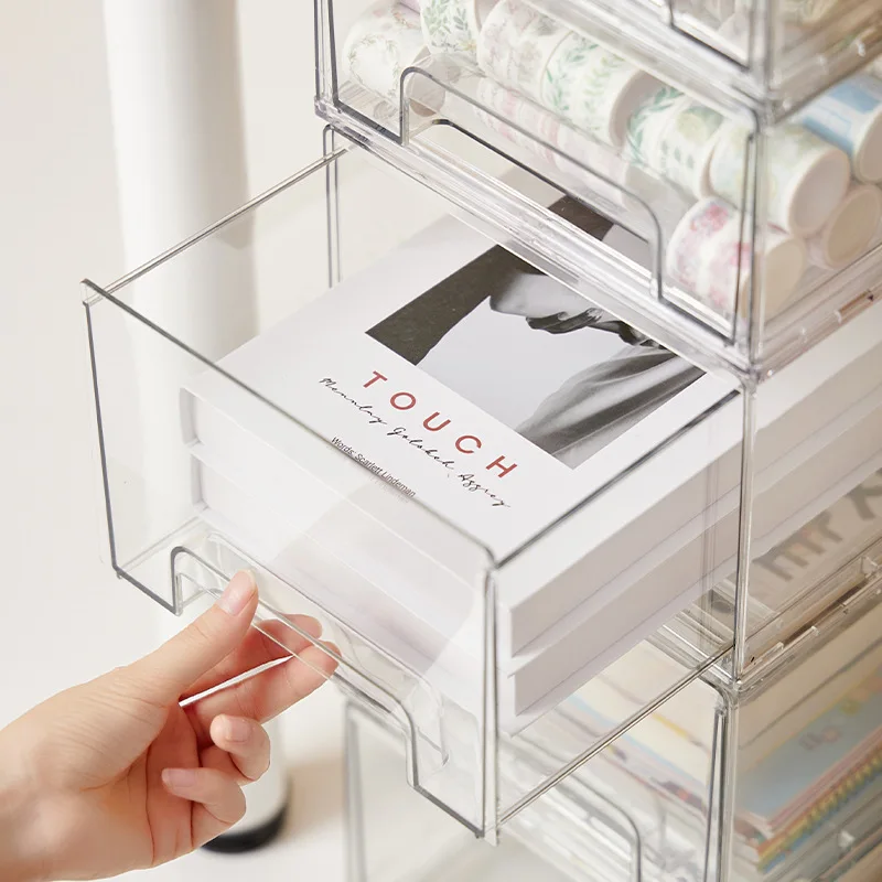 

Multifunctional Plastic Stationery Storage Box For Home Office School Transparent Stackable Desk Cosmetic Storage Box Drawer