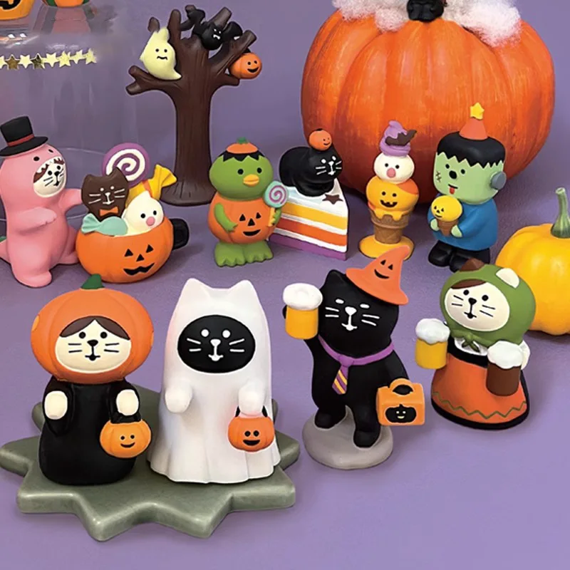 

2023 Halloween Pumpkin Japanese Cat Miniature Scene Props Creative Children's Dolls Gift ZAKKA Resin Small Decoration Figurines