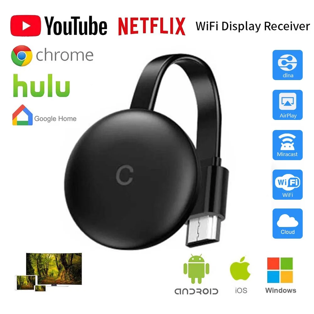 

TV Stick for Chromecast 3 for Netflix YouTube WiFi Display HDMI-compatible Wireless Dongle Miracast Airplay HDTV for Google Home