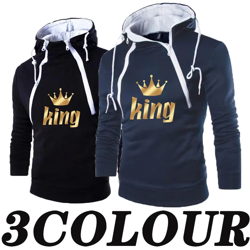 

2022 Newest Men's Fashion King Sportswear Long Sleeve Double Zipper Hoodie Autumn Winter Windproof Warm Sportswear Three Colors