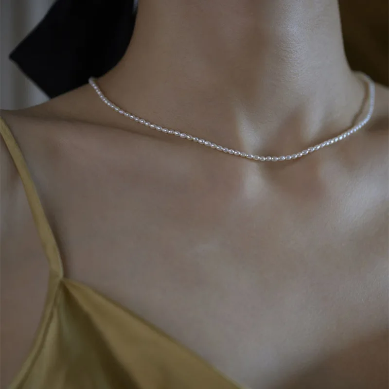 Женское ожерелье из серебра 925 пробы с натуральным пресноводным белым