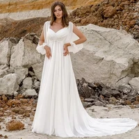 2022 v neck appliques lace aline wedding dress with long sleeve chiffon bridal gowns robes de mari%c3%a9es