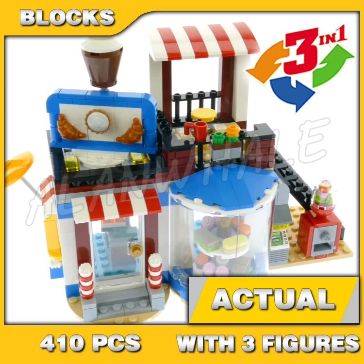 410pcs Creative 3in1 Modular Sweet Surprises Cake Shop Pool House Food Corner 11052 Building Blocks Toy Compatible With Model