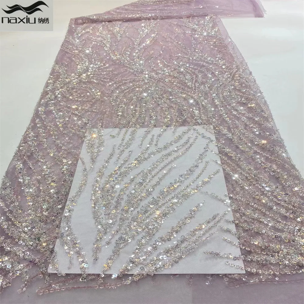 

Madison Luxury Elegant Cassic Beaded Lace fabric 2022 African Embroidery Tulle Fabric with sequins For Bride Wedding Dress