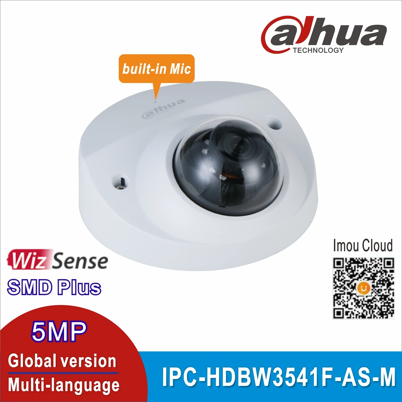 

Dahua 5MP WizSense IP Camera IPC-HDBW3541F-AS-M IR 50M IP67 IK10 Network AI Camera Built in MIC & SD Card Slot H.265 PoE