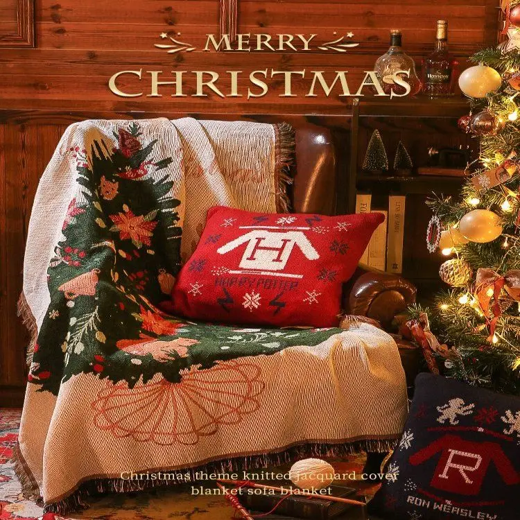 

Christmas Sofa Cover Single Seat Sand Hair Towel Office Cover Blanket Festive Decor Sand Release Mat