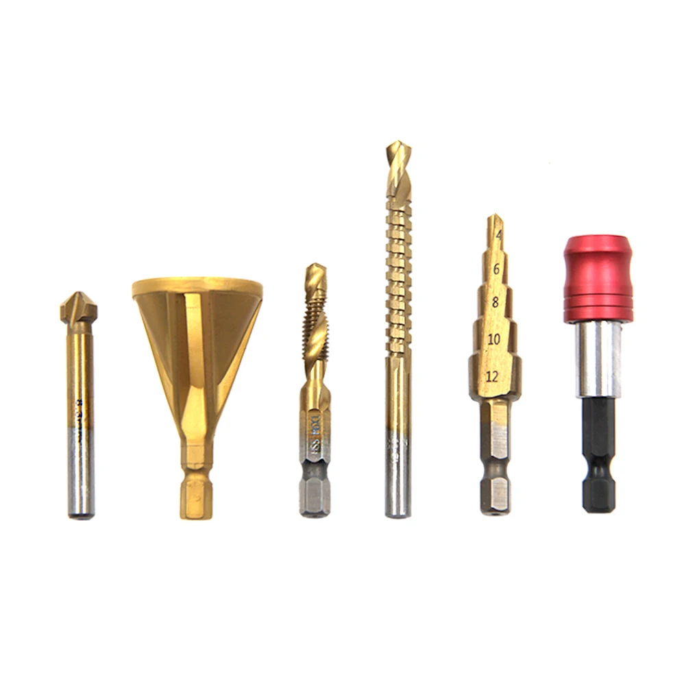 

6 PCS HSS Chamfering Tapping Set Woodworking Opening Drill Connecting Rod Set Practical Woodworking Tool Accessories